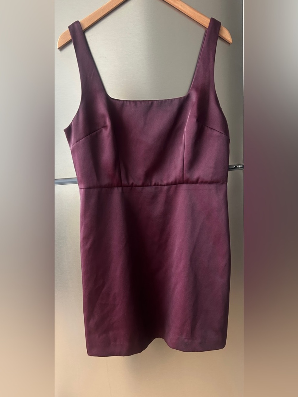 Burgundy Satin Mini Dress Size 12 – Square Neck Elegant Party Dress